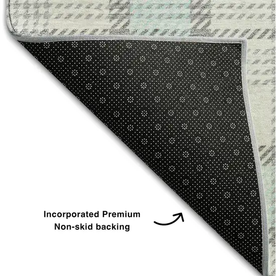 Sky Blue Ivory And Gray Plaid Washable Area Rug With UV Protection Photo 6