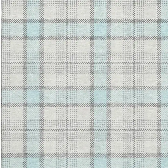 Sky Blue Ivory And Gray Plaid Washable Area Rug With UV Protection Photo 2