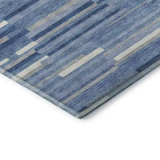 Sky Blue Ivory And Gray Striped Washable Area Rug With UV Protection Photo 7