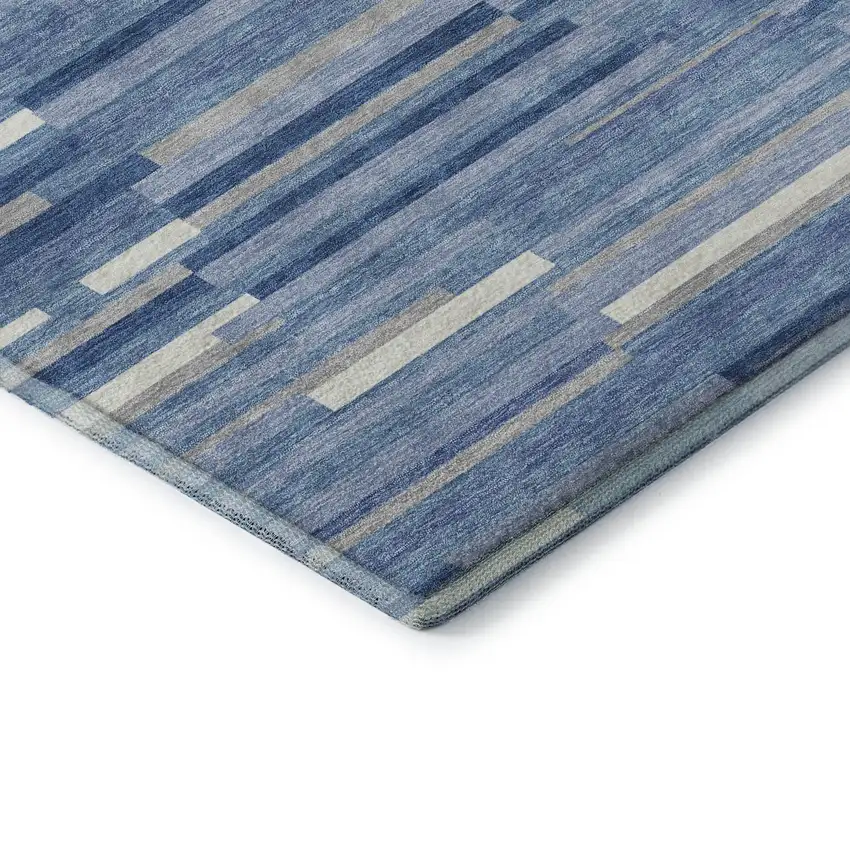 Sky Blue Ivory And Gray Striped Washable Area Rug With UV Protection Photo 7