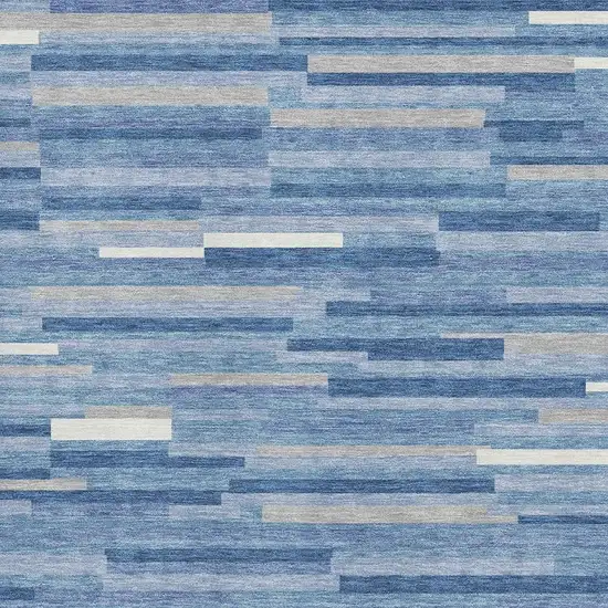 Sky Blue Ivory And Gray Striped Washable Area Rug With UV Protection Photo 3