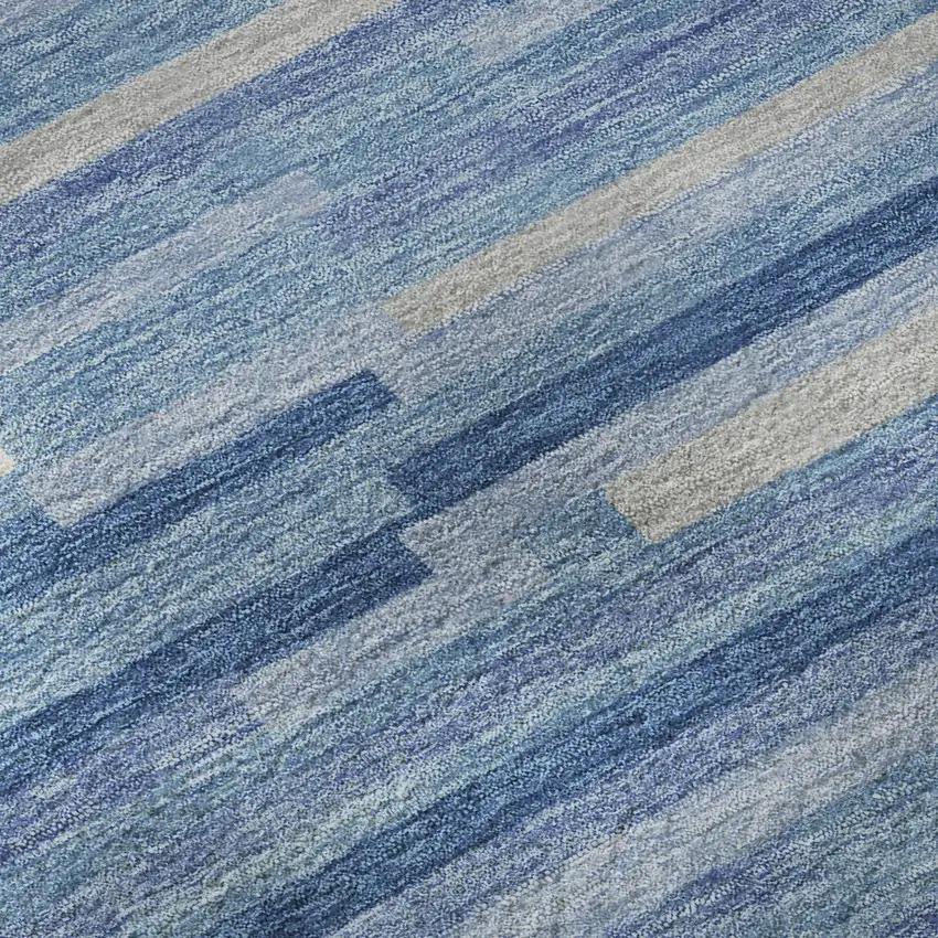 Sky Blue Ivory And Gray Striped Washable Area Rug With UV Protection Photo 8