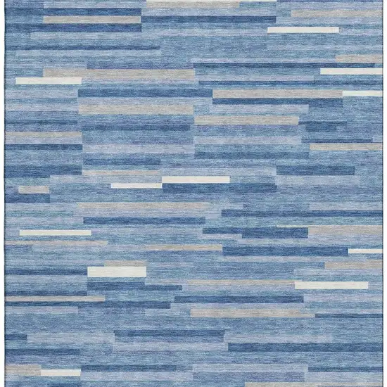 Sky Blue Ivory And Gray Striped Washable Area Rug With UV Protection Photo 4