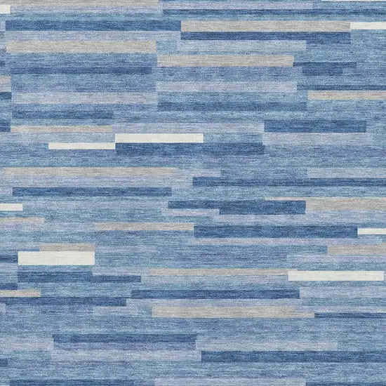 Sky Blue Ivory And Gray Striped Washable Area Rug With UV Protection Photo 3