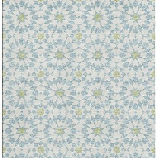 Sky Blue Ivory And Green Geometric Washable Area Rug With UV Protection Photo 3