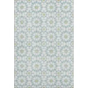 Photo of Sky Blue Ivory And Green Geometric Washable Area Rug With UV Protection