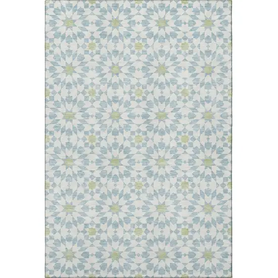 Sky Blue Ivory And Green Geometric Washable Area Rug With UV Protection Photo 4