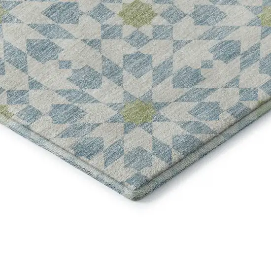 Sky Blue Ivory And Green Geometric Washable Area Rug With UV Protection Photo 8