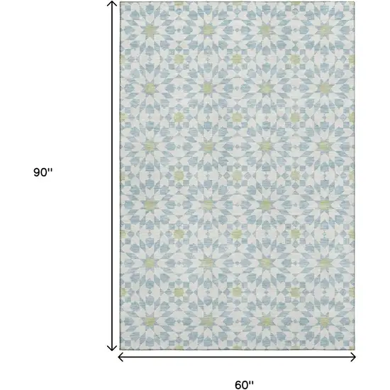 Sky Blue Ivory And Green Geometric Washable Area Rug With UV Protection Photo 3