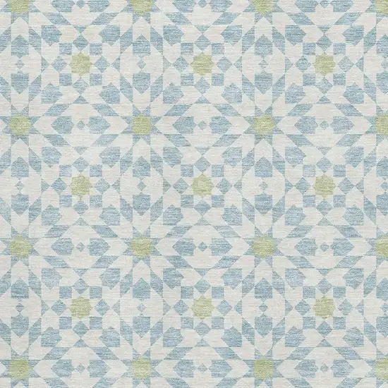 Sky Blue Ivory And Green Geometric Washable Area Rug With UV Protection Photo 3