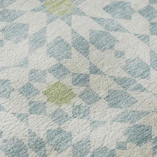 Sky Blue Ivory And Green Geometric Washable Area Rug With UV Protection Photo 8
