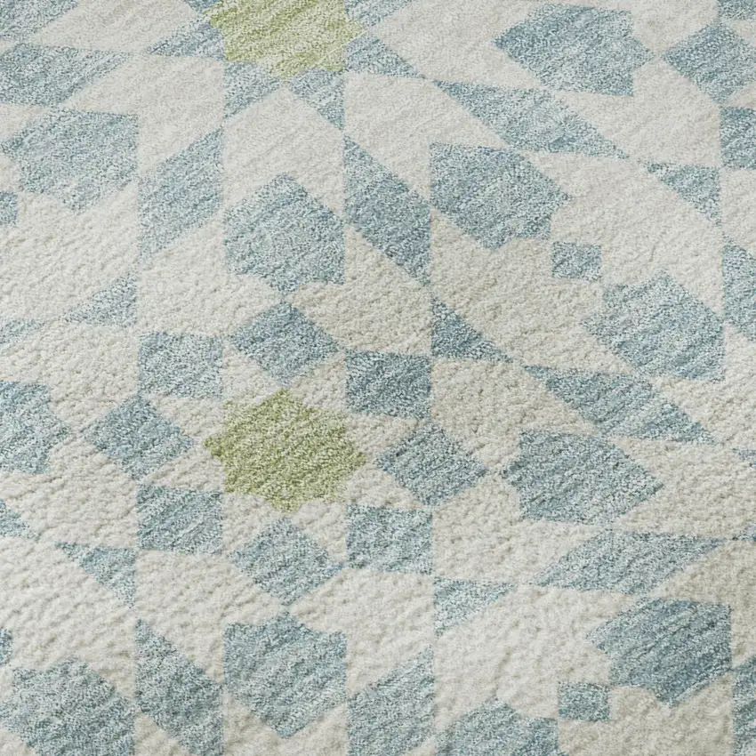 Sky Blue Ivory And Green Geometric Washable Area Rug With UV Protection Photo 8