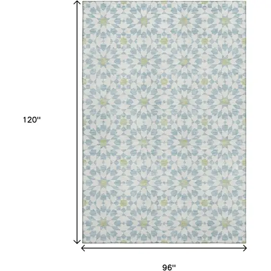 Sky Blue Ivory And Green Geometric Washable Area Rug With UV Protection Photo 3