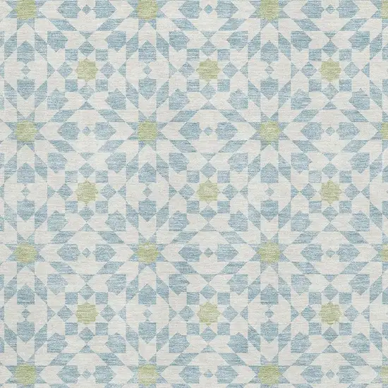 Sky Blue Ivory And Green Geometric Washable Area Rug With UV Protection Photo 3