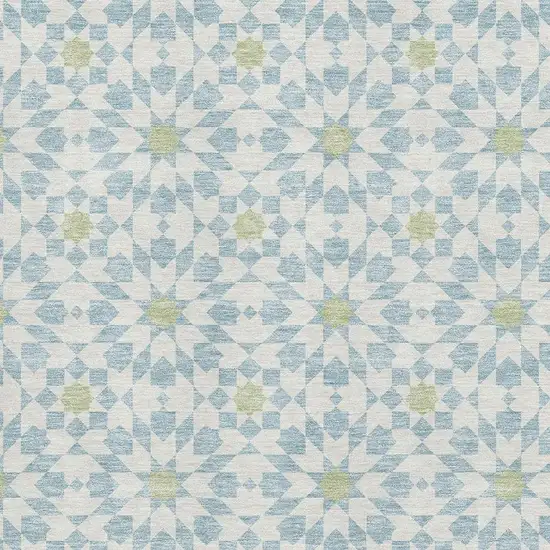 Sky Blue Ivory And Green Geometric Washable Area Rug With UV Protection Photo 3