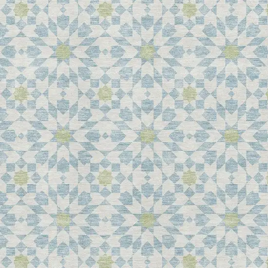 Sky Blue Ivory And Green Geometric Washable Area Rug With UV Protection Photo 3