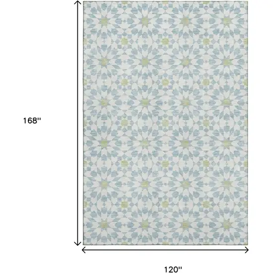 Sky Blue Ivory And Green Geometric Washable Area Rug With UV Protection Photo 3