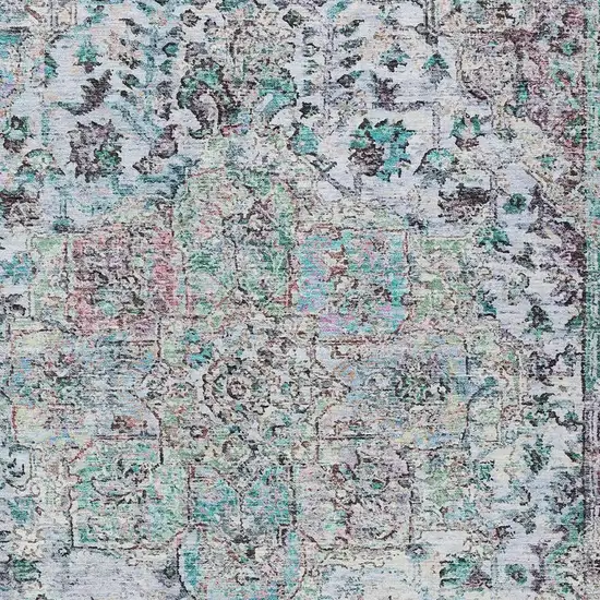 Sky Blue Ivory And Lavender Floral Medallion Washable Indoor Outdoor Area Rug Photo 6