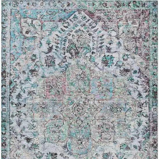 Sky Blue Ivory And Lavender Floral Medallion Washable Indoor Outdoor Area Rug Photo 6