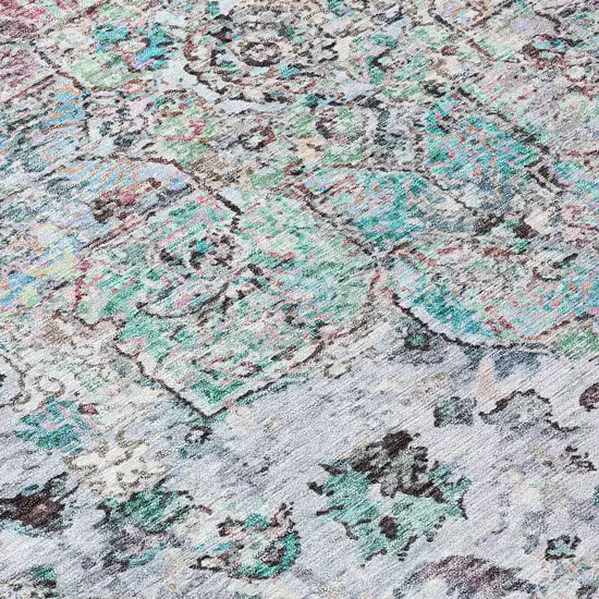 Sky Blue Ivory And Lavender Floral Medallion Washable Indoor Outdoor Area Rug Photo 4