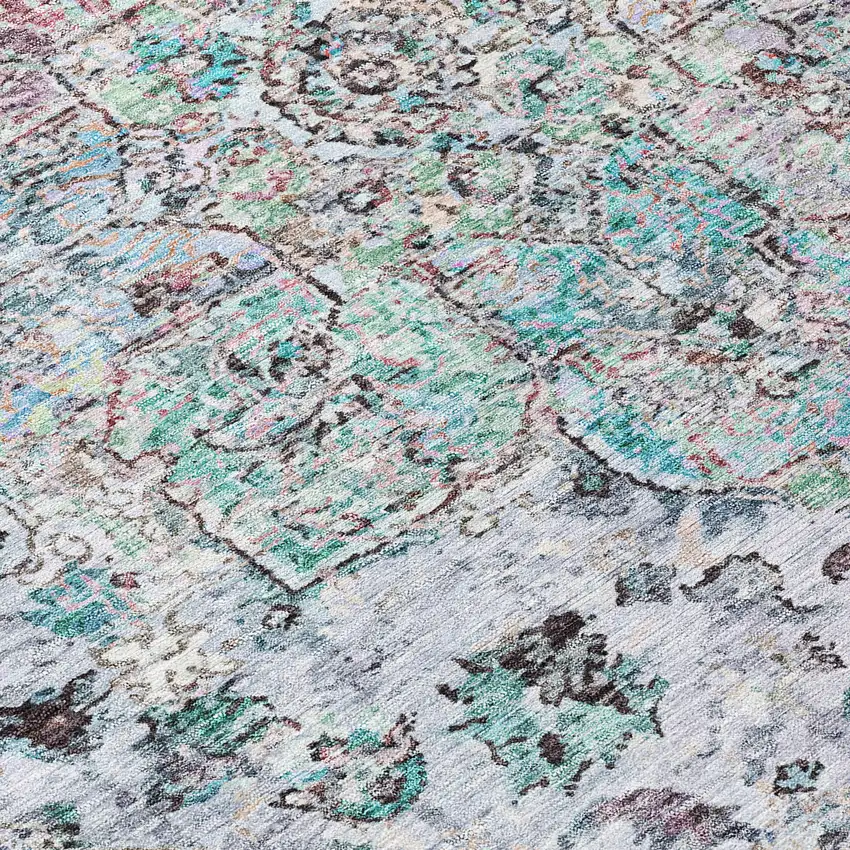 Sky Blue Ivory And Lavender Floral Medallion Washable Indoor Outdoor Area Rug Photo 5