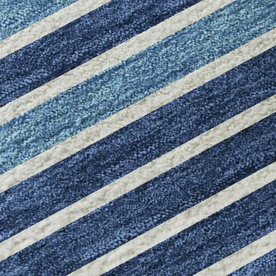 Sky Blue Ivory And Navy Blue Striped Washable Area Rug With UV Protection Photo 2