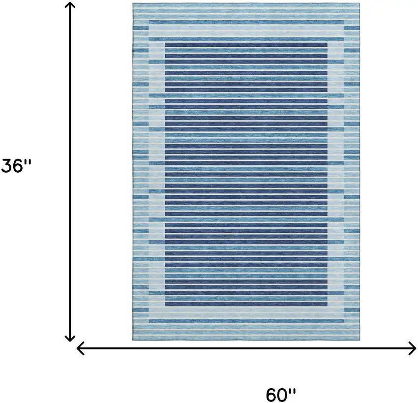 Sky Blue Ivory And Navy Blue Striped Washable Area Rug With UV Protection Photo 3