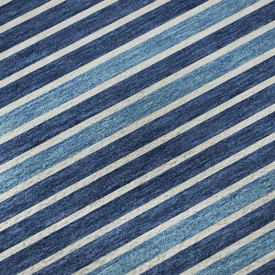 Sky Blue Ivory And Navy Blue Striped Washable Area Rug With UV Protection Photo 1