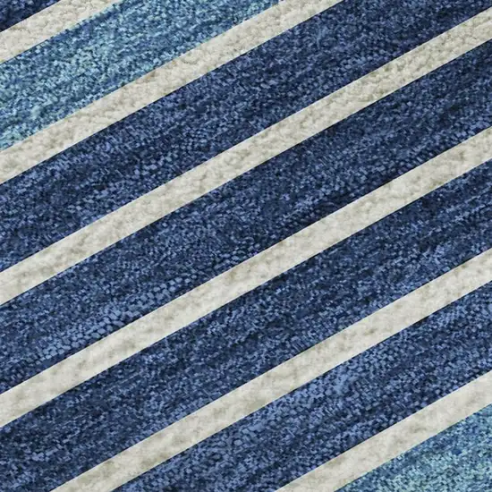Sky Blue Ivory And Navy Blue Striped Washable Area Rug With UV Protection Photo 2