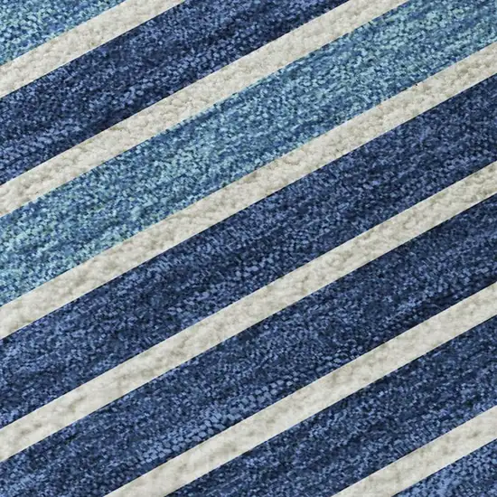 Sky Blue Ivory And Navy Blue Striped Washable Area Rug With UV Protection Photo 2
