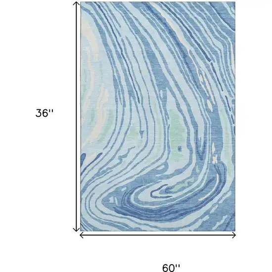 Sky Blue Ivory And Sage Abstract Washable Area Rug With UV Protection Photo 9