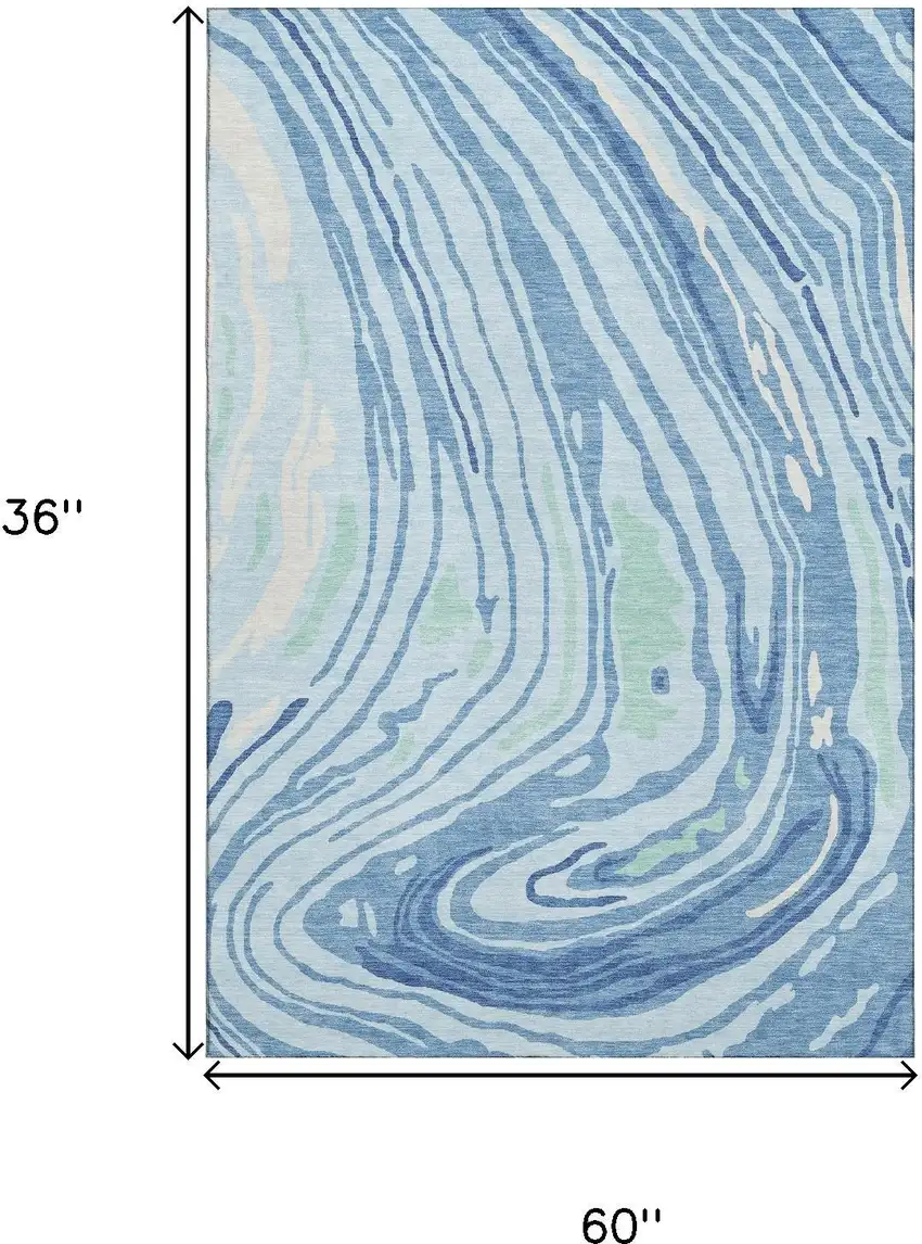 Sky Blue Ivory And Sage Abstract Washable Area Rug With UV Protection Photo 9