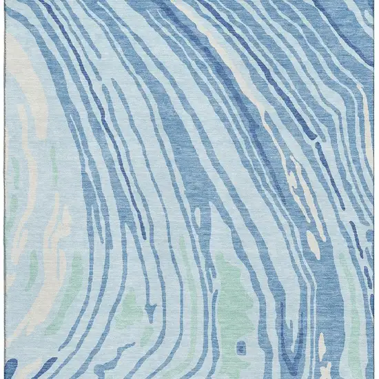 Sky Blue Ivory And Sage Abstract Washable Area Rug With UV Protection Photo 4