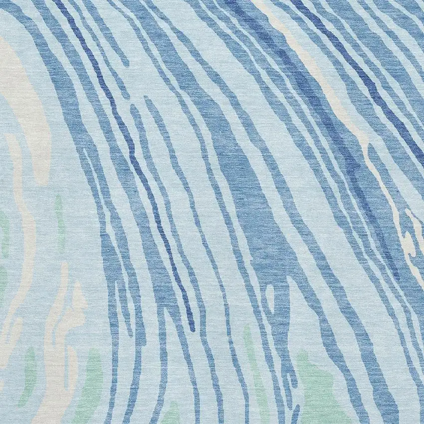 Sky Blue Ivory And Sage Abstract Washable Area Rug With UV Protection Photo 3