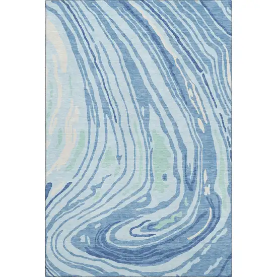 Sky Blue Ivory And Sage Abstract Washable Area Rug With UV Protection Photo 4