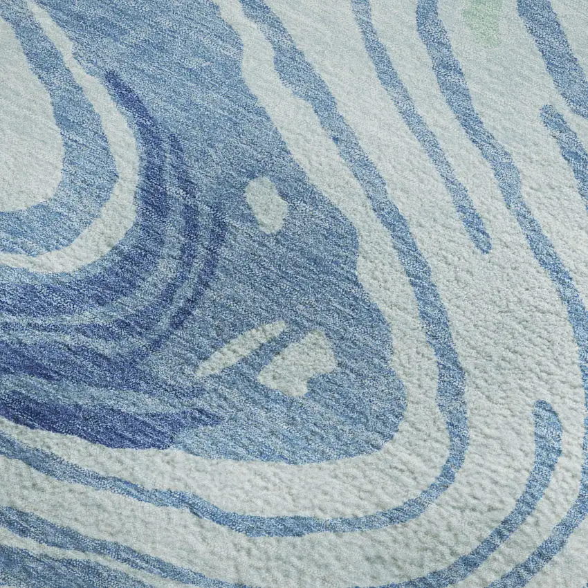 Sky Blue Ivory And Sage Abstract Washable Area Rug With UV Protection Photo 2