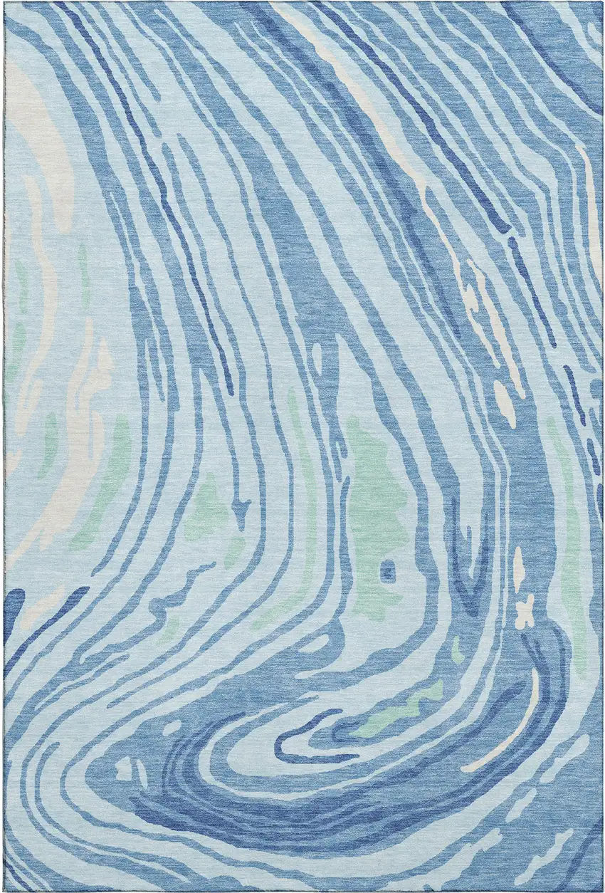 Sky Blue Ivory And Sage Abstract Washable Area Rug With UV Protection Photo 5