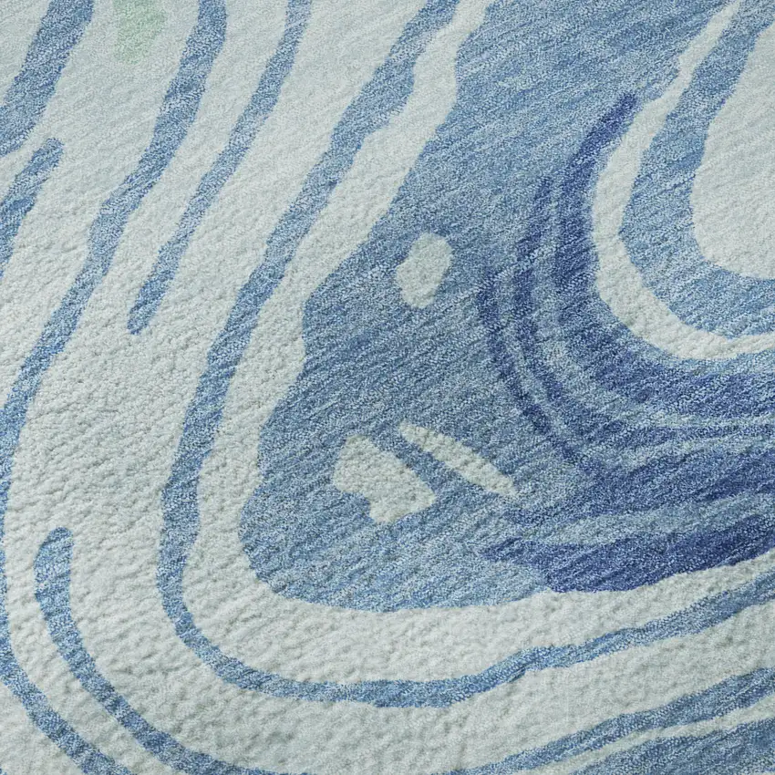 Sky Blue Ivory And Sage Abstract Washable Area Rug With UV Protection Photo 1