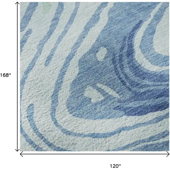 Sky Blue Ivory And Sage Abstract Washable Area Rug With UV Protection Photo 9