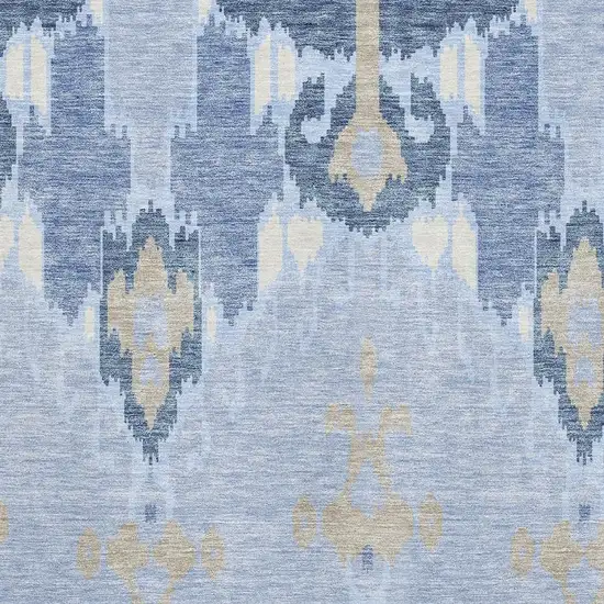 Sky Blue Ivory And Tan Ikat Washable Area Rug With UV Protection Photo 3