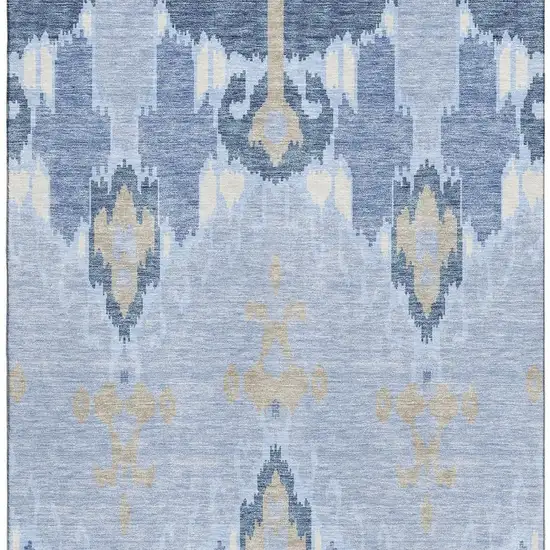 Sky Blue Ivory And Tan Ikat Washable Area Rug With UV Protection Photo 4