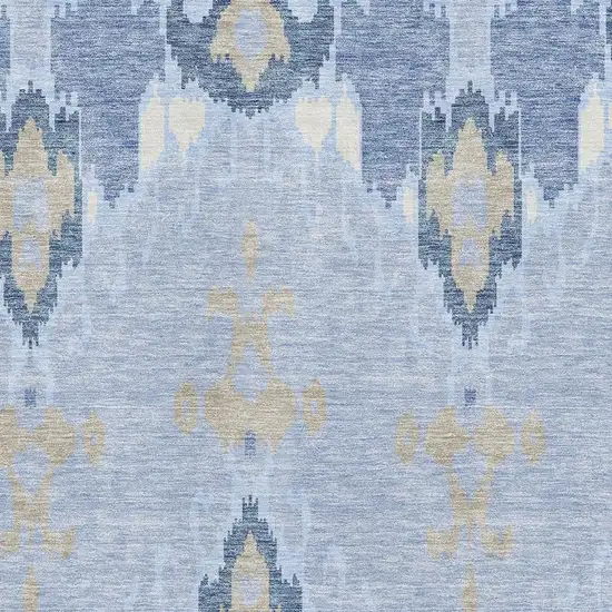 Sky Blue Ivory And Tan Ikat Washable Area Rug With UV Protection Photo 3