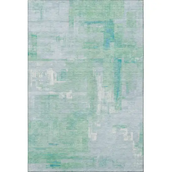 Sky Blue Ivory And Teal Abstract Washable Area Rug With UV Protection Photo 3
