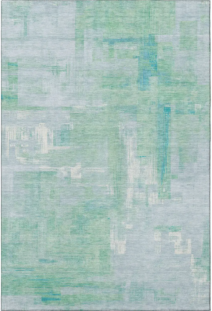 Sky Blue Ivory And Teal Abstract Washable Area Rug With UV Protection Photo 3