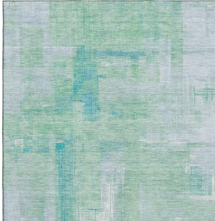 Sky Blue Ivory And Teal Abstract Washable Area Rug With UV Protection Photo 2