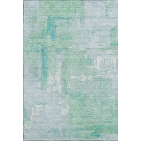 Sky Blue Ivory And Teal Abstract Washable Area Rug With UV Protection Photo 1