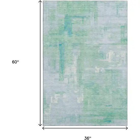 Sky Blue Ivory And Teal Abstract Washable Area Rug With UV Protection Photo 3