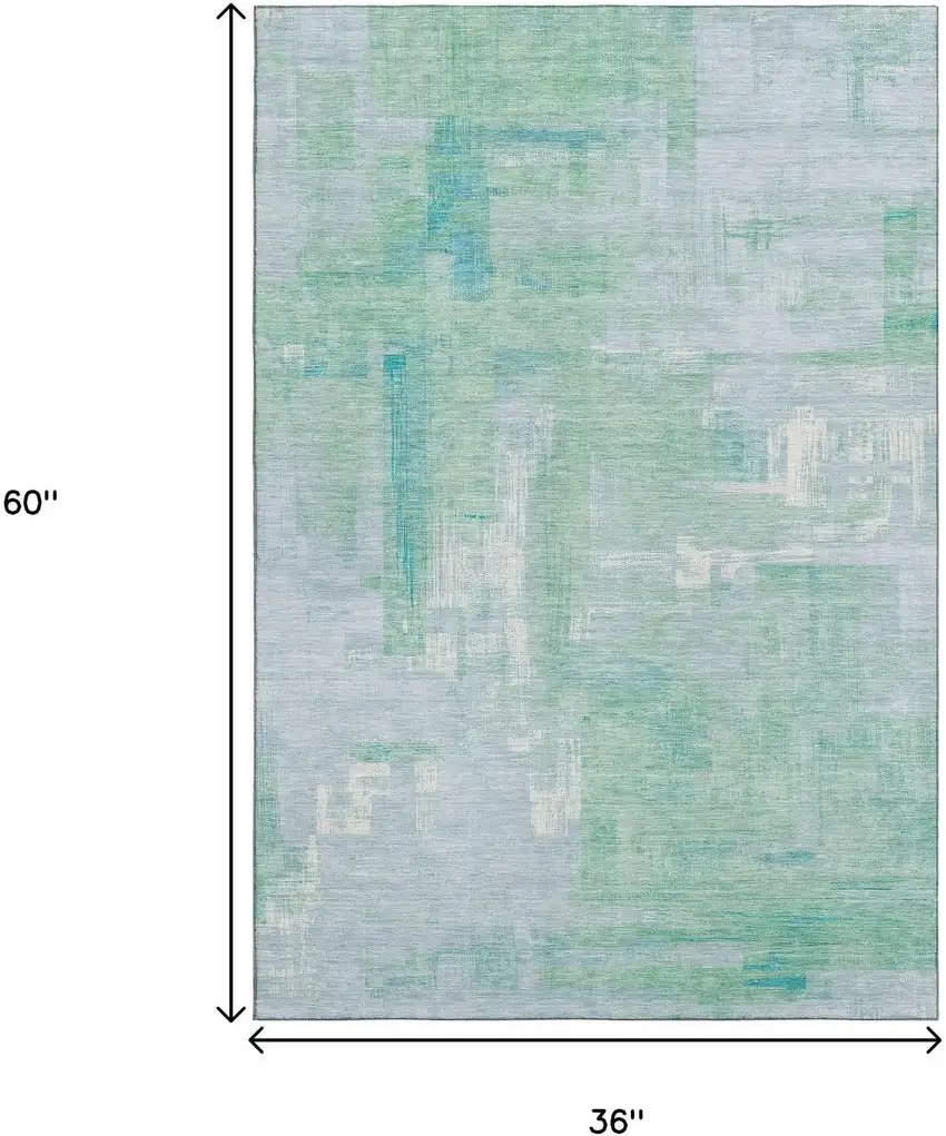 Sky Blue Ivory And Teal Abstract Washable Area Rug With UV Protection Photo 3