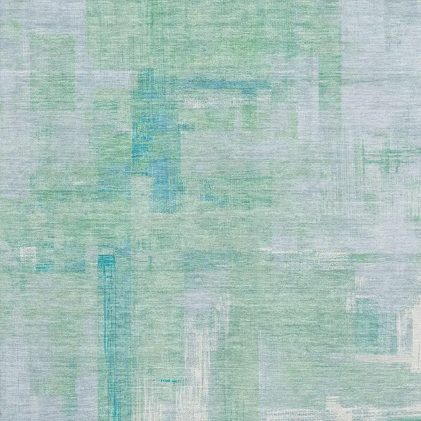 Sky Blue Ivory And Teal Abstract Washable Area Rug With UV Protection Photo 2