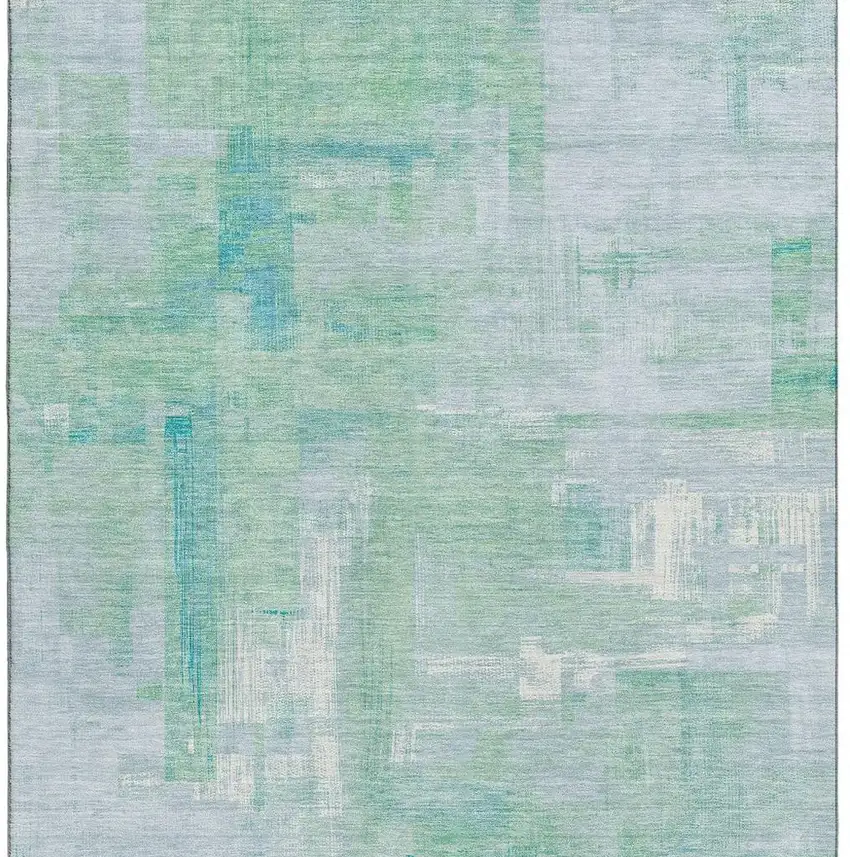 Sky Blue Ivory And Teal Abstract Washable Area Rug With UV Protection Photo 4